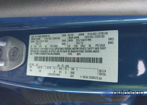 2022 Ford Escape Se Hybrid from USA, damaged, VIN 1FMCU9BZ1NUA35689